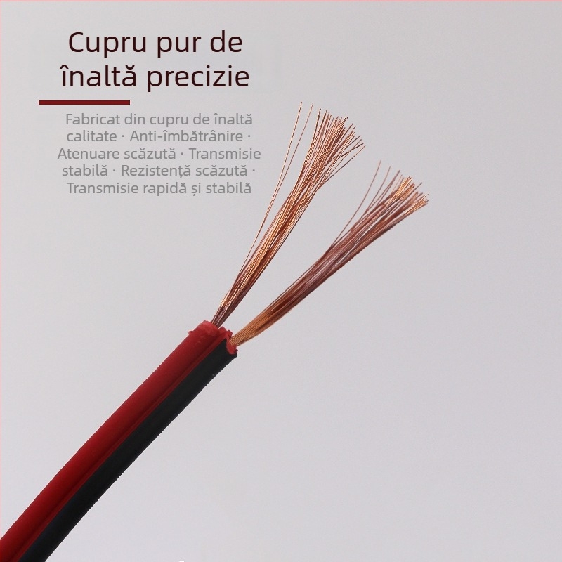 Cablu cu doi conductori 0.5-2.5 mm² din cupru fără oxigen, roșu și negru, pentru alimentare supraveghere, cupru pur, cablu paralel cu doi conductori