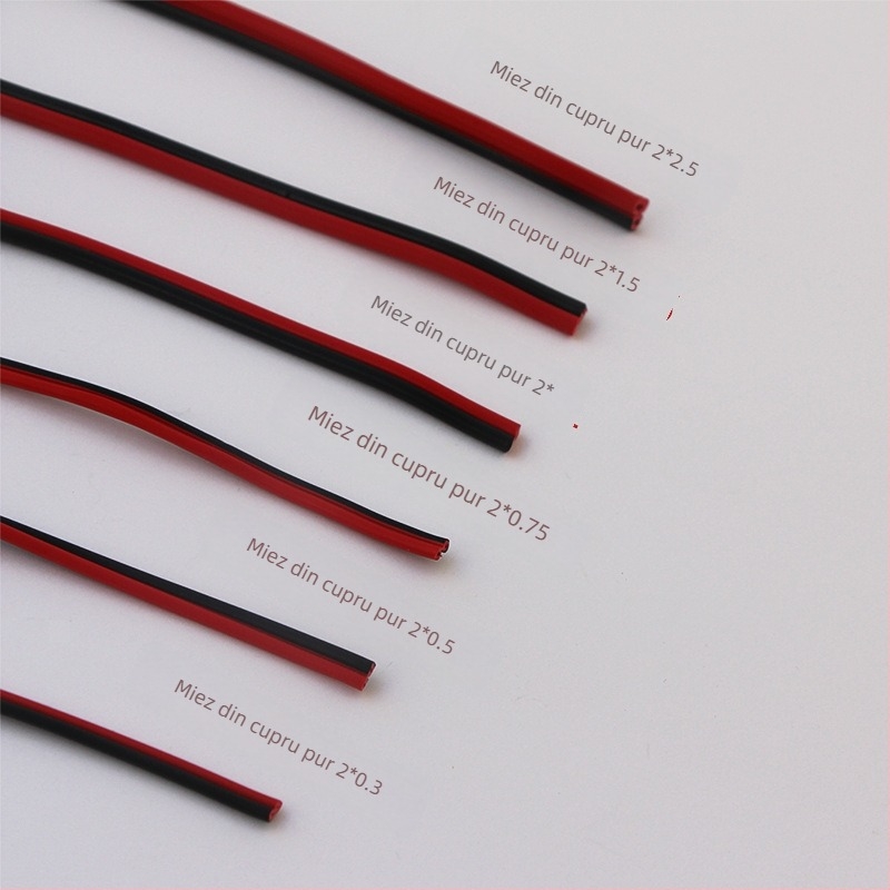 Cablu cu doi conductori 0.5-2.5 mm² din cupru fără oxigen, roșu și negru, pentru alimentare supraveghere, cupru pur, cablu paralel cu doi conductori