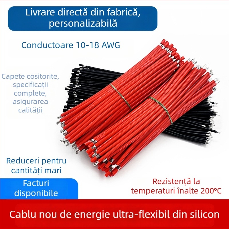 Fire jumper din silicon, rezistente la temperaturi înalte, 10–18 AWG, ansamblu de cabluri pentru baterii Li-ion