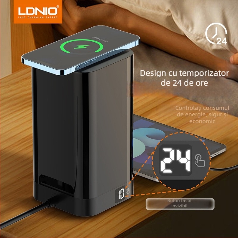 Priză verticală în formă de turn cu prize britanice, încărcare wireless, PD rapid, 4 porturi USB