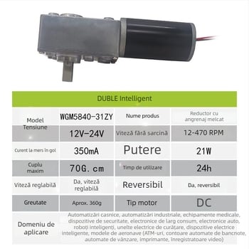 5840-31ZY motor DC cu reductor melcat, reglaj 12–24V, blocare automată, cuplu ridicat, axă dublă
