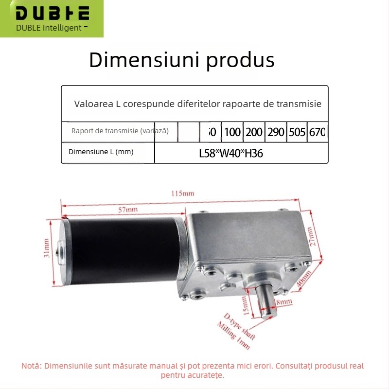 5840-31ZY motor DC cu reductor melcat, reglaj 12–24V, blocare automată, cuplu ridicat, axă dublă
