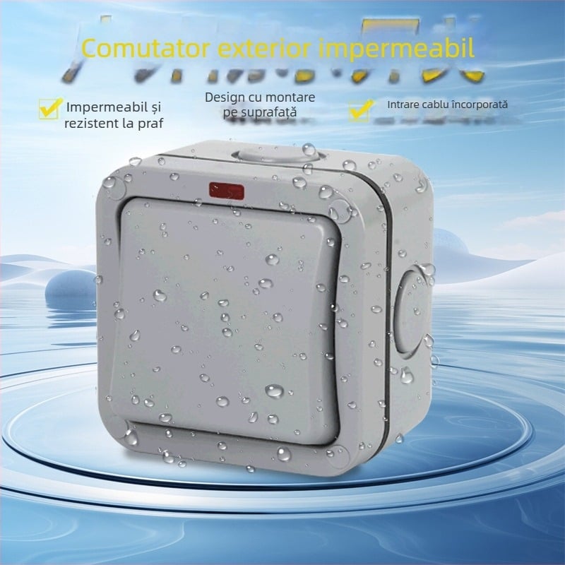 Cutie întrerupător exterior impermeabil IP66, 86×86 mm, montaj pe perete, cu control dual