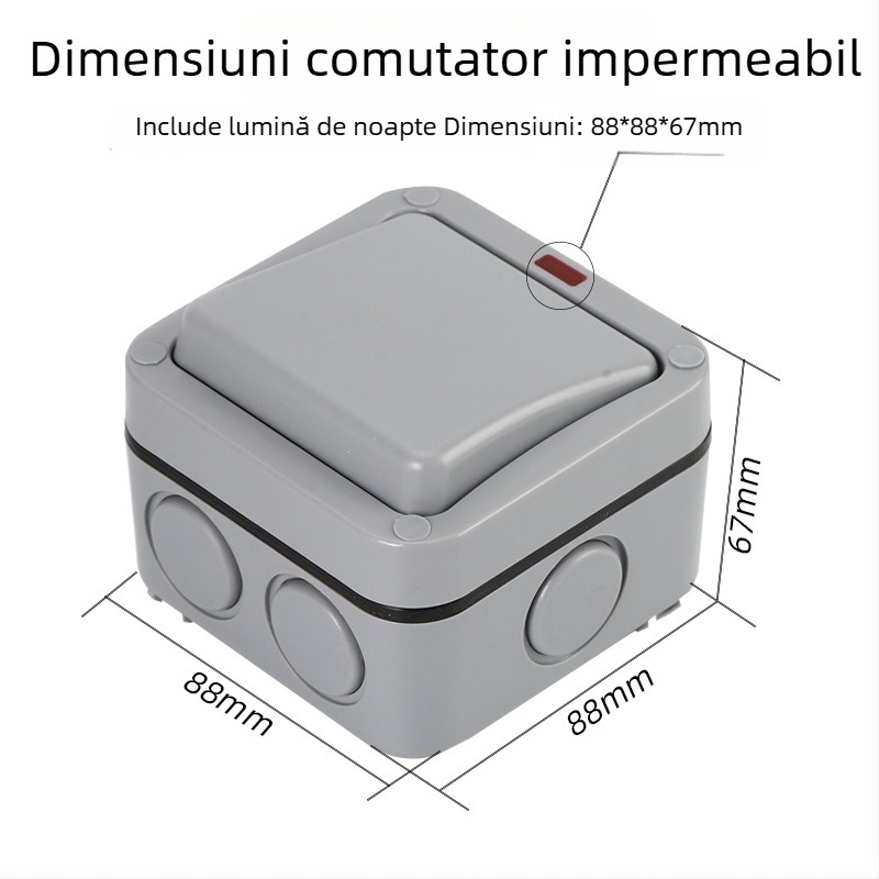 Cutie întrerupător exterior impermeabil IP66, 86×86 mm, montaj pe perete, cu control dual