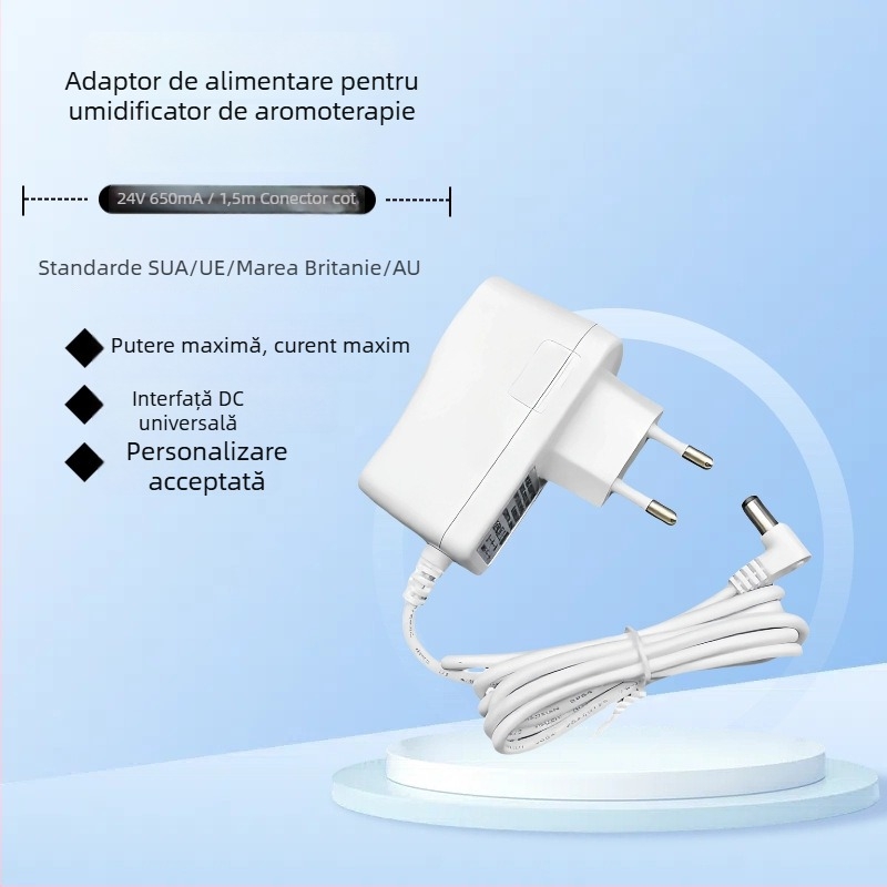 Adaptor de alimentare 24V 0,65A pentru umidificator aromat, alb, 1,5 m, conector unghiular