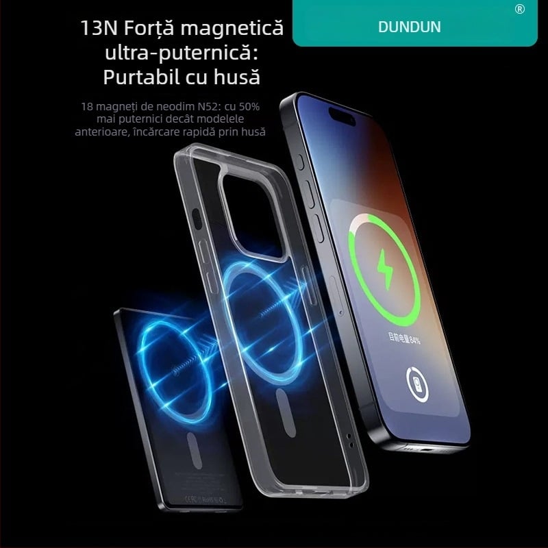 Power Bank magnetic ultra-subțire, 10000mAh, compact PD3.0 22.5W încărcare rapidă