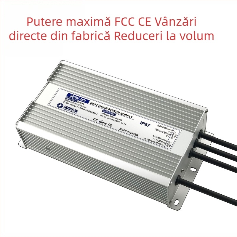 Sursă de alimentare impermeabilă pentru bandă LED, 50W, 12/24/36/48V, comutabilă, IP67, dimensiuni 168×49×34 mm