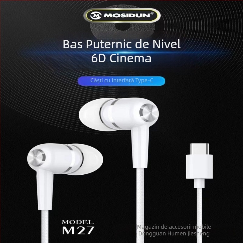 Căști USB-C cu fir pentru Huawei P40, P30, Xiaomi 10 și dispozitive Letv