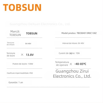 TOBSUN Convertor DC-DC 12V în 13.8V, 10A, Intrare 8–40V, Alimentare auto cu ieșire reglată