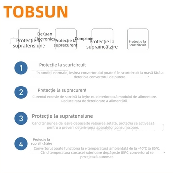 TOBSUN Convertor DC-DC 12V în 13.8V, 10A, Intrare 8–40V, Alimentare auto cu ieșire reglată
