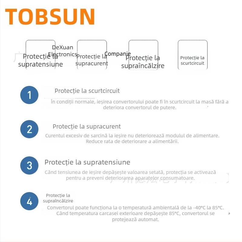 TOBSUN Convertor DC-DC 12V în 13.8V, 10A, Intrare 8–40V, Alimentare auto cu ieșire reglată