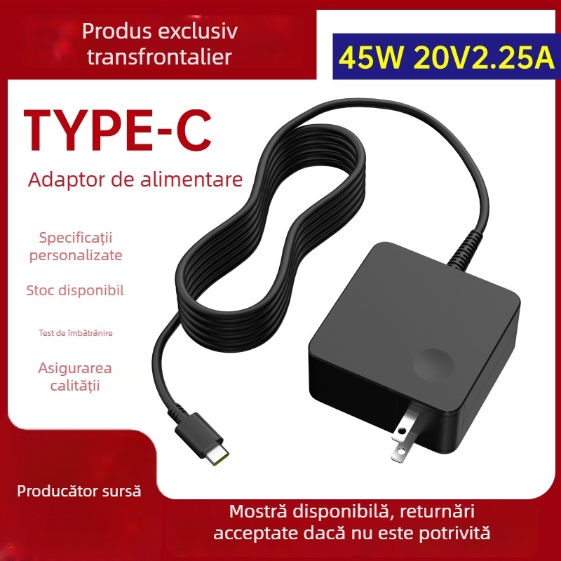 Adaptor Lenovo de 45W pentru laptop, încărcător Type-C, 20V 2.25A