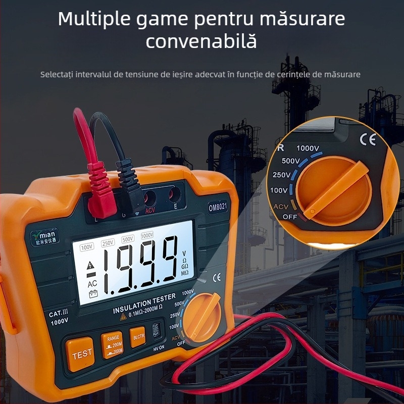 Tester de rezistență la izolație cu afișaj digital, 5000V, pentru electricieni profesioniști