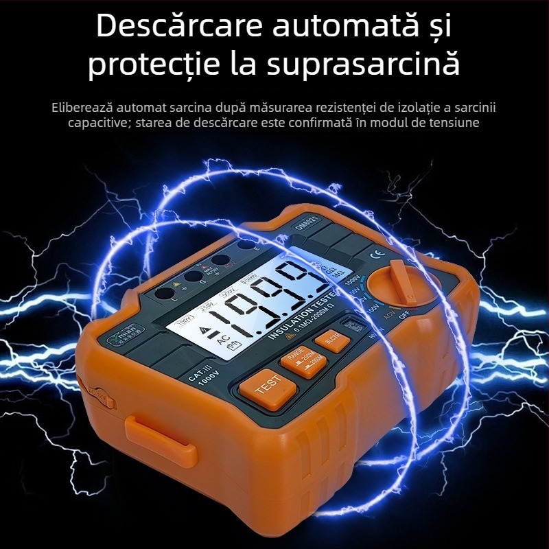 Tester de rezistență la izolație cu afișaj digital, 5000V, pentru electricieni profesioniști