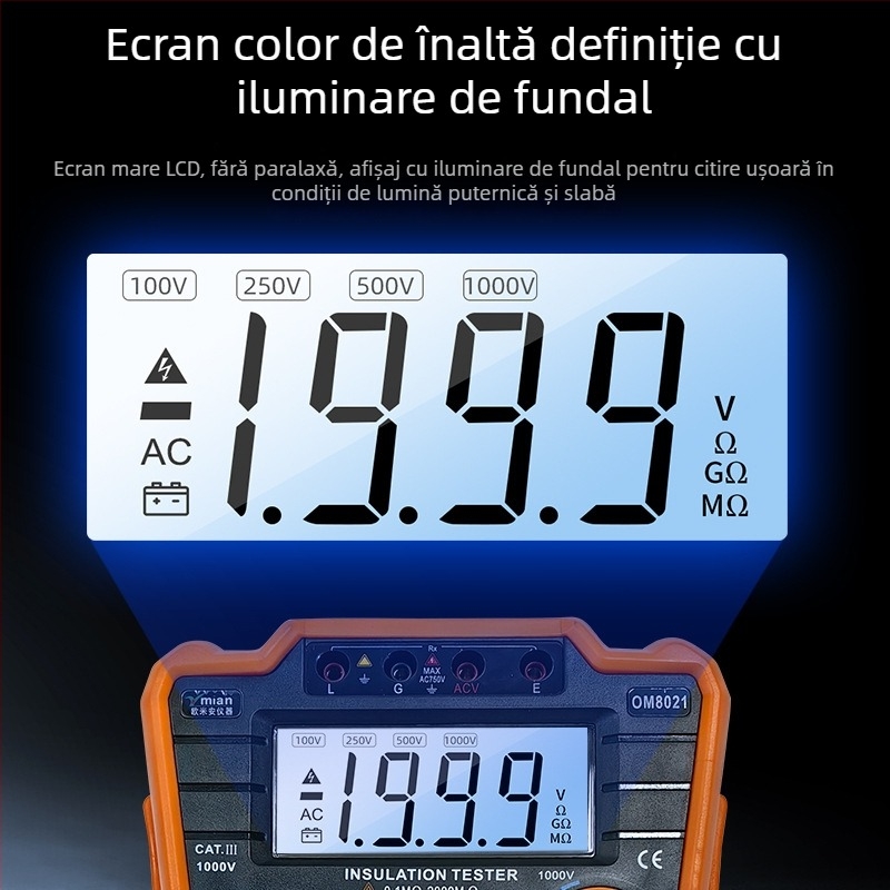 Tester de rezistență la izolație cu afișaj digital, 5000V, pentru electricieni profesioniști