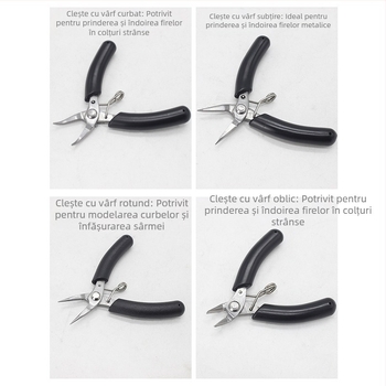 Clește mini pentru bijuterii din oțel inoxidabil, antiaderent, fără dinți, nas rotund, tăietor diagonal, 4 inch, clește cu nas ascuțit DIY înfășurare de sârma