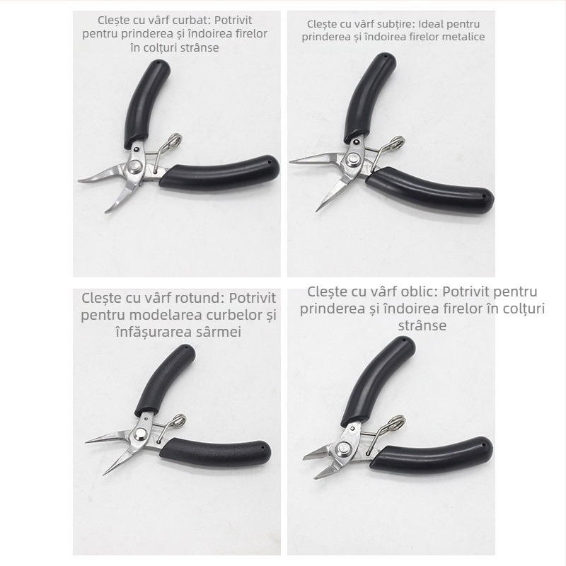 Clește mini pentru bijuterii din oțel inoxidabil, antiaderent, fără dinți, nas rotund, tăietor diagonal, 4 inch, clește cu nas ascuțit DIY înfășurare de sârma