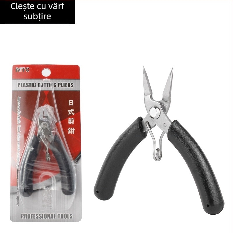Clește mini pentru bijuterii din oțel inoxidabil, antiaderent, fără dinți, nas rotund, tăietor diagonal, 4 inch, clește cu nas ascuțit DIY înfășurare de sârma