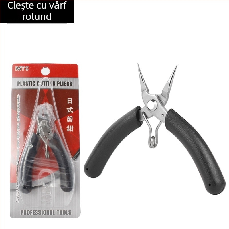 Clește mini pentru bijuterii din oțel inoxidabil, antiaderent, fără dinți, nas rotund, tăietor diagonal, 4 inch, clește cu nas ascuțit DIY înfășurare de sârma
