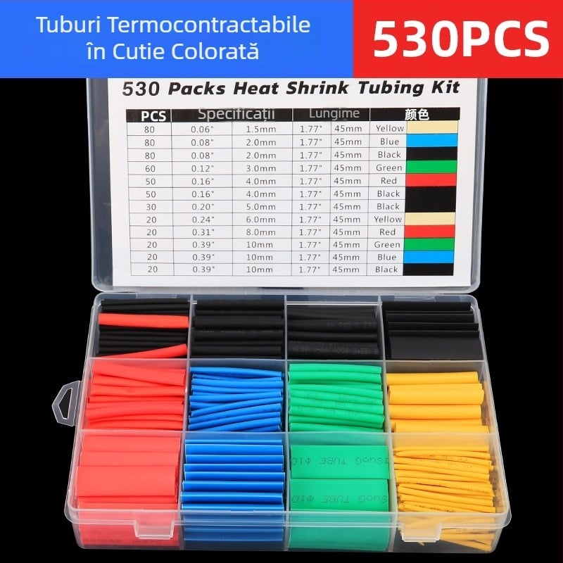 Set de 530 tuburi termoizolante din silicon, rezistente la foc VM-1, certificat RoHS, cu cutie