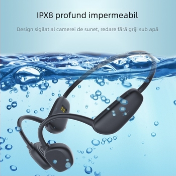 Căști cu conductivitate osoasă pentru sport, Bluetooth, pentru înot și alergare, design fără fir la nivel de gât, IPX8 rezistente la apă.