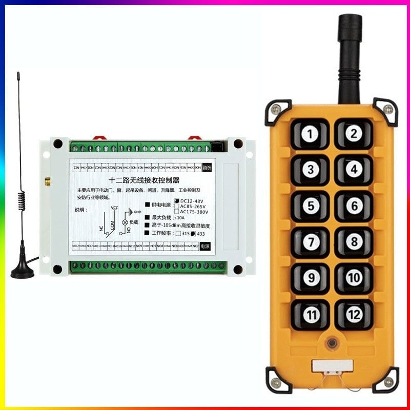 Comutator wireless cu telecomandă industrial, 12-48V, doisprezece canale, pentru motoare, pompe de apă și circuite de iluminat
