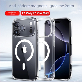 Husă protectie transparentă magnetică pentru iPhone 17 Pro, anticadere, anti-zgârieturi, 2.0 mm