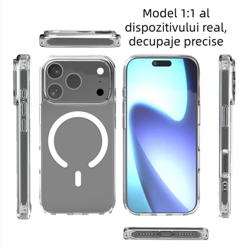 Husă protectie transparentă magnetică pentru iPhone 17 Pro, anticadere, anti-zgârieturi, 2.0 mm
