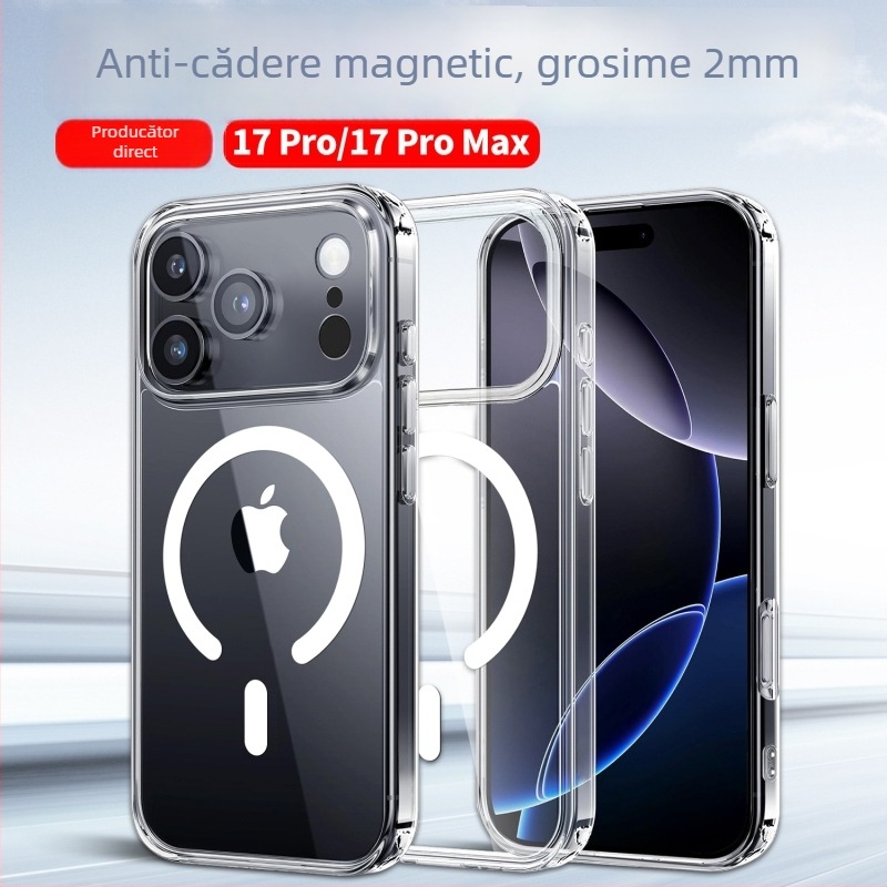 Husă protectie transparentă magnetică pentru iPhone 17 Pro, anticadere, anti-zgârieturi, 2.0 mm