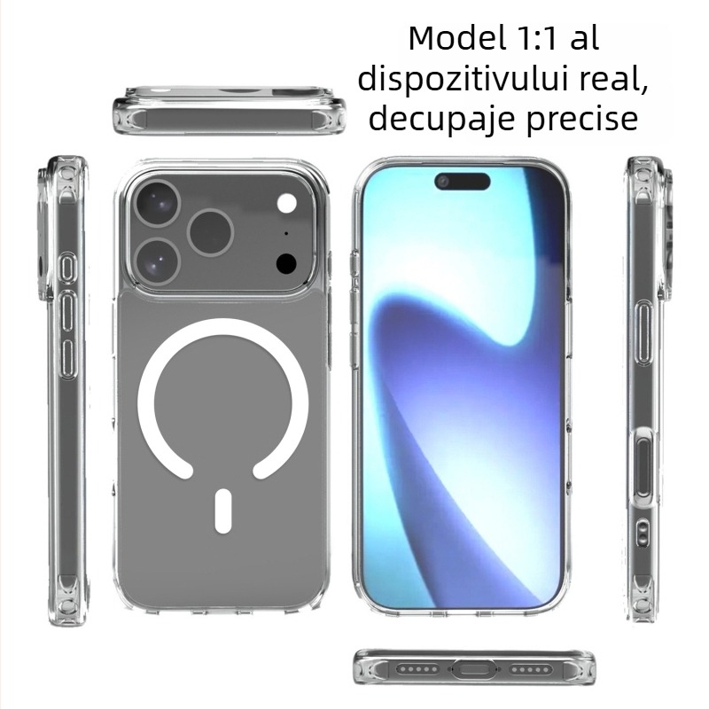 Husă protectie transparentă magnetică pentru iPhone 17 Pro, anticadere, anti-zgârieturi, 2.0 mm