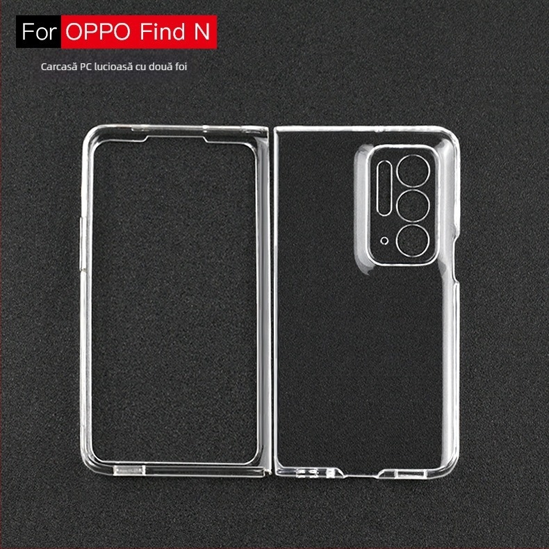 Carcasă OPPO Find N2 din PC transparent pentru ecran pliabil, capac flip stânga-dreapta, decupaje precise, protecție anti-cădere, compatibil 5G