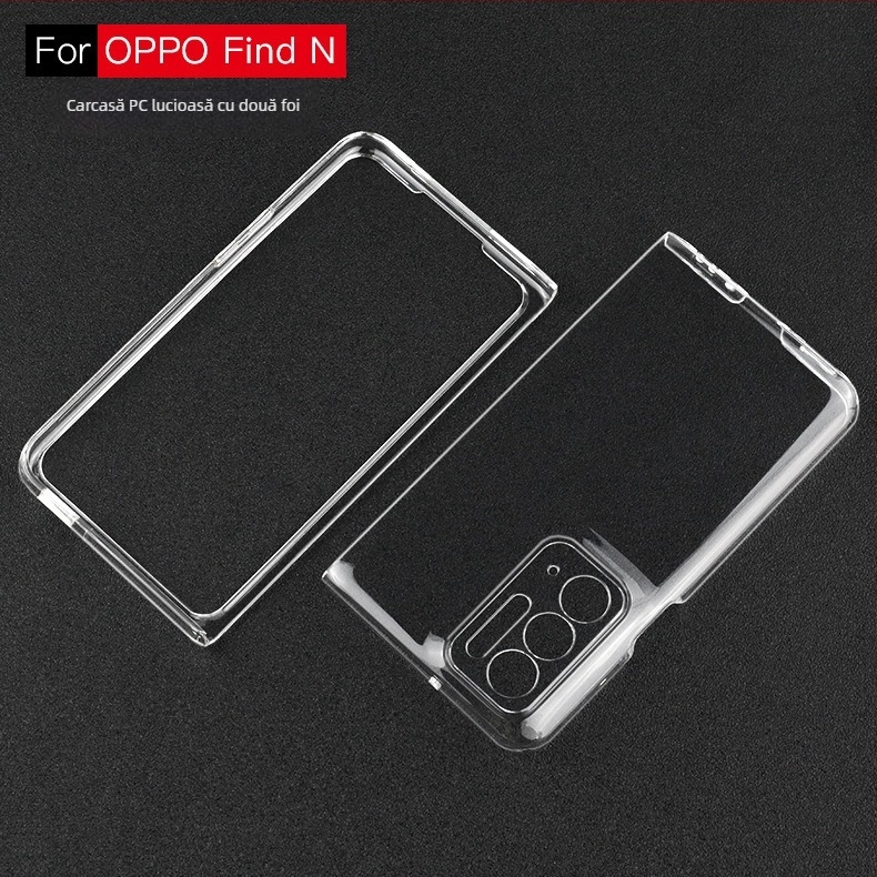 Carcasă OPPO Find N2 din PC transparent pentru ecran pliabil, capac flip stânga-dreapta, decupaje precise, protecție anti-cădere, compatibil 5G