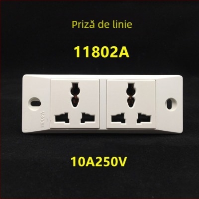 11801A Priză industrială 1 canal, placă îngustă, 10A, standard național, priză multifuncțională cu 3 pini plate