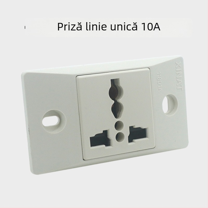 11801A Priză industrială 1 canal, placă îngustă, 10A, standard național, priză multifuncțională cu 3 pini plate