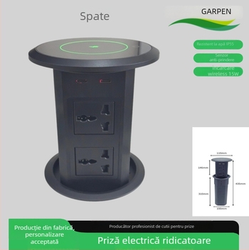 Priză inteligentă cu atingere, reglabilă, ascunsă în blat, impermeabilă, încărcare wireless pentru telefon