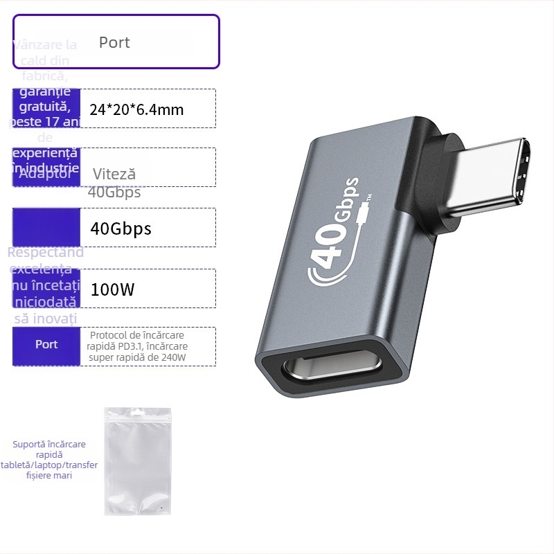 Adaptor USB-C USB4 cu funcții complete, transfer de date de până la 40 Gbps, pentru laptop, proiecție 8K HD a ecranului