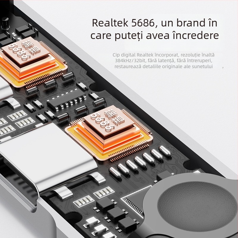 Adaptor Type-C pentru iPad și Google, conector audio 3,5 mm 3 în 1 pentru căști, transmisii live și apeluri, U-Shield 60W