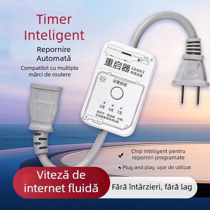 Controler inteligent cu întrerupere și repornire programabile pentru routere și modemuri optice – oprire alimentare automată, resetare și repornire pentru îmbunătățirea vitezei internetului și reducerea întârzierilor