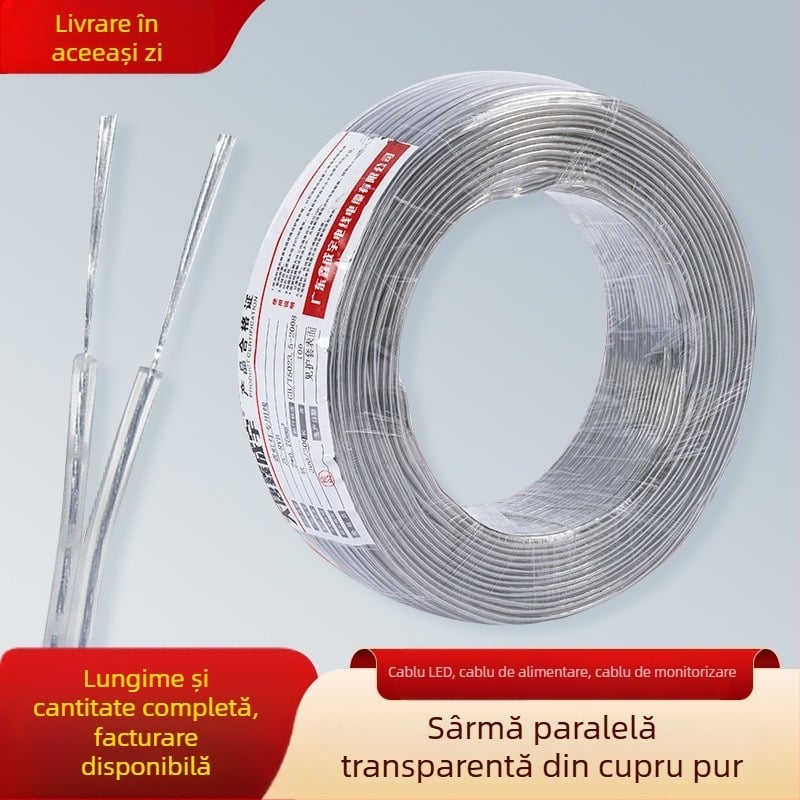 Cablu transparent din cupru cu doi conductori, paralel, pentru LED neon RGB