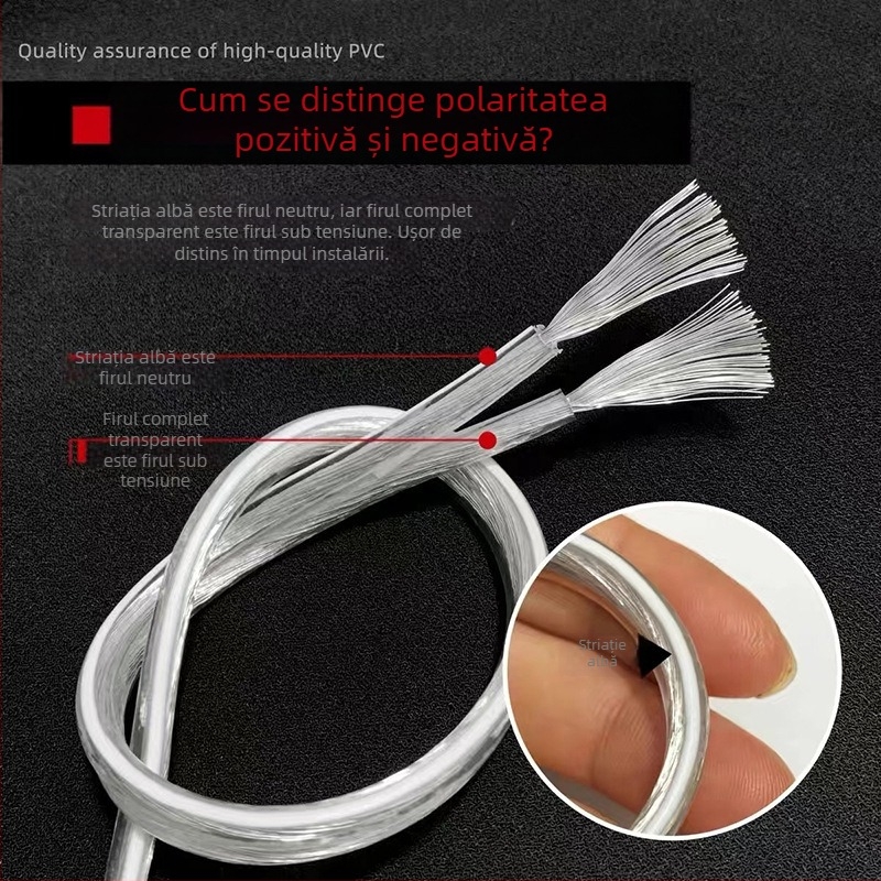 Cablu transparent din cupru cu doi conductori, paralel, pentru LED neon RGB