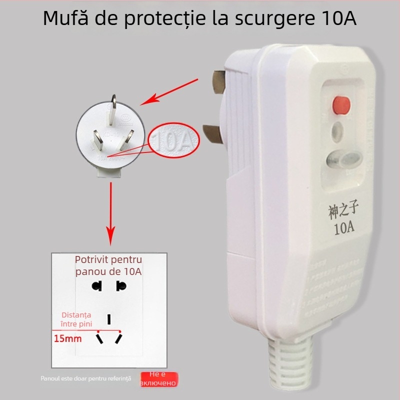 Ștecher cu protecție la scurgeri de curent și întrerupător de alimentare, priză dedicată 16/10A