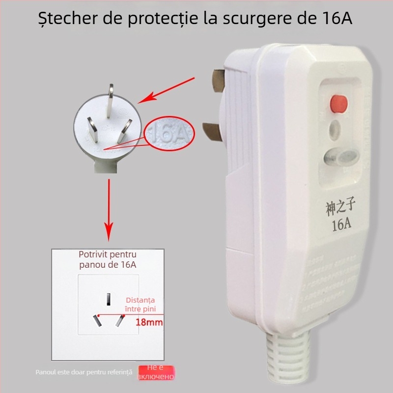 Ștecher cu protecție la scurgeri de curent și întrerupător de alimentare, priză dedicată 16/10A
