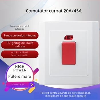  întrerupător de perete cu cadru curbat și indicator, 20A/45A – pentru boiler de apă fierbinte și aer condiționat