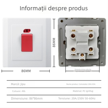  întrerupător de perete cu cadru curbat și indicator, 20A/45A – pentru boiler de apă fierbinte și aer condiționat