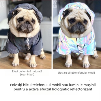 Pelerină de ploaie pentru câini mari, cu design steag american, impermeabilă și rezistentă la vânt.