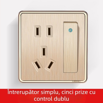 Auriu șampanie lustruit, întrerupător și priză de perete, 1 modul, 5 găuri, control dublu, montaj ascuns, model nou