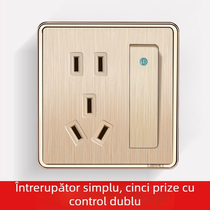 Auriu șampanie lustruit, întrerupător și priză de perete, 1 modul, 5 găuri, control dublu, montaj ascuns, model nou