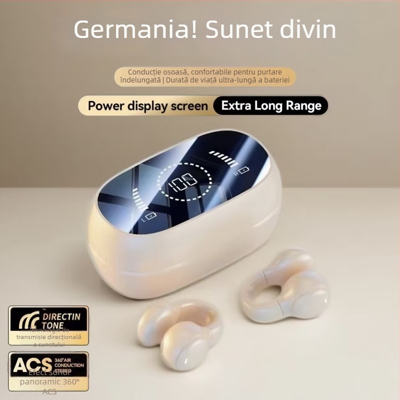 Căști cu conducție osoasă, adevărat wireless Bluetooth, clips pentru urechi, unisex, pentru sport, anulare zgomot