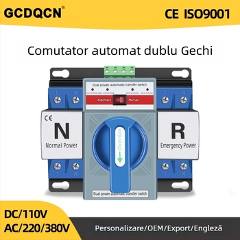 Gechi întrerupător automat de transfer cu alimentare duală, 63A, 220V, pentru curent mono- și trifazat, controler ATS