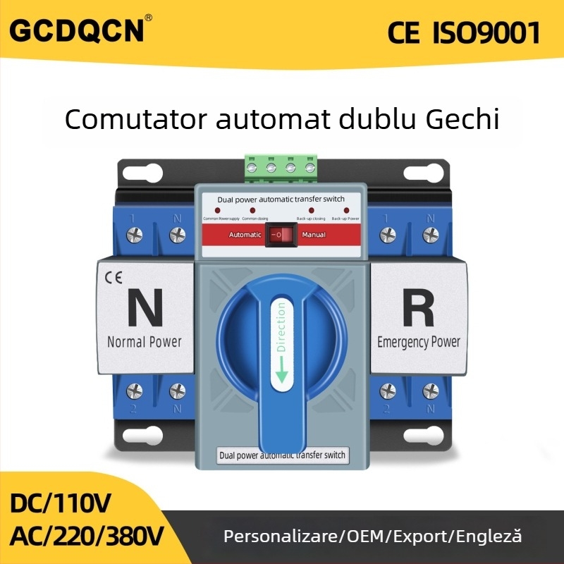Gechi întrerupător automat de transfer cu alimentare duală, 63A, 220V, pentru curent mono- și trifazat, controler ATS